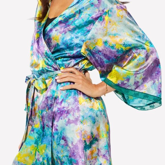 Yitty Satin Pretty Mini Robe Deep Sea Watercolor - Picture 4 of 11